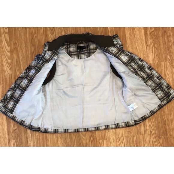 Tribal Plaid Sleeveless Puffer Vest Size 14 Snap Front Pockets Brown Beige Blue - Picture 5 of 7